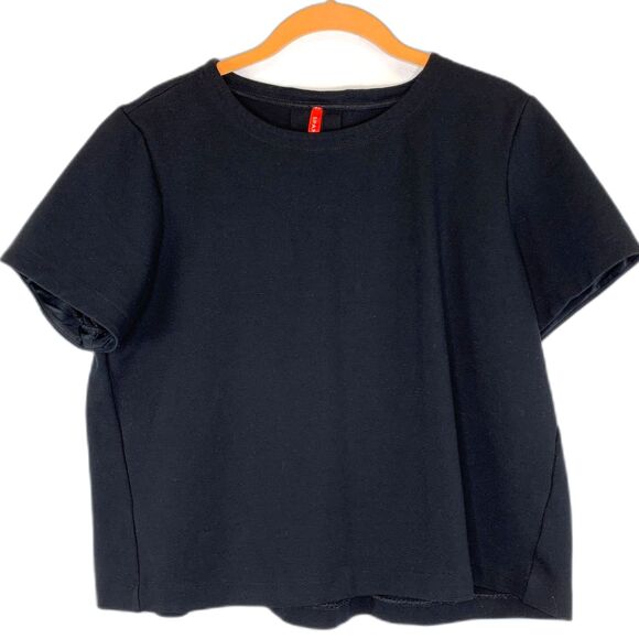 Spanx Black Ponte Crew Neck‎ Vented Back Tee Minimalist Stretch Large - Picture 1 of 11
